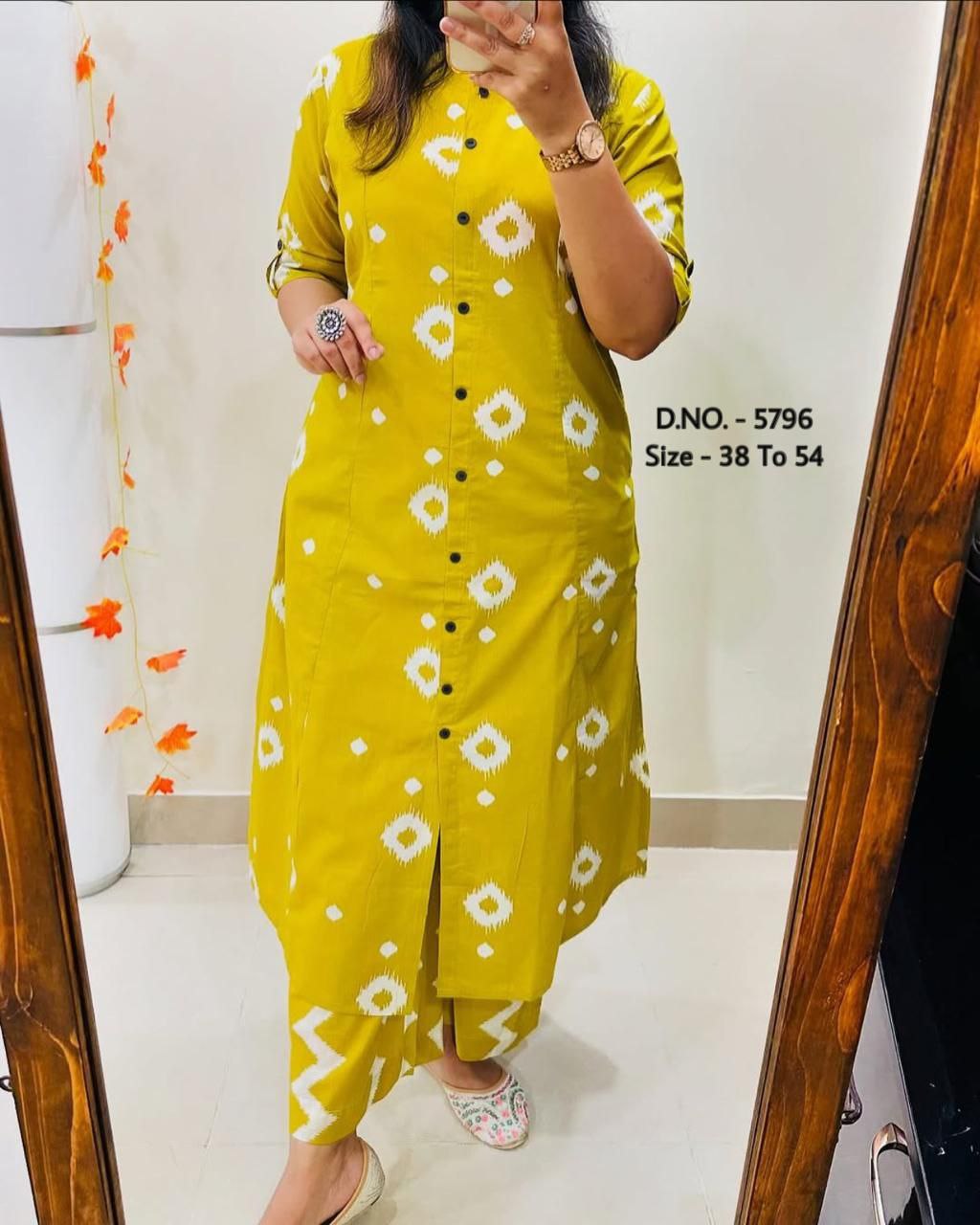 Premium yellow geometric Aline cotton kurta Traditional & Ceremonial Clothing