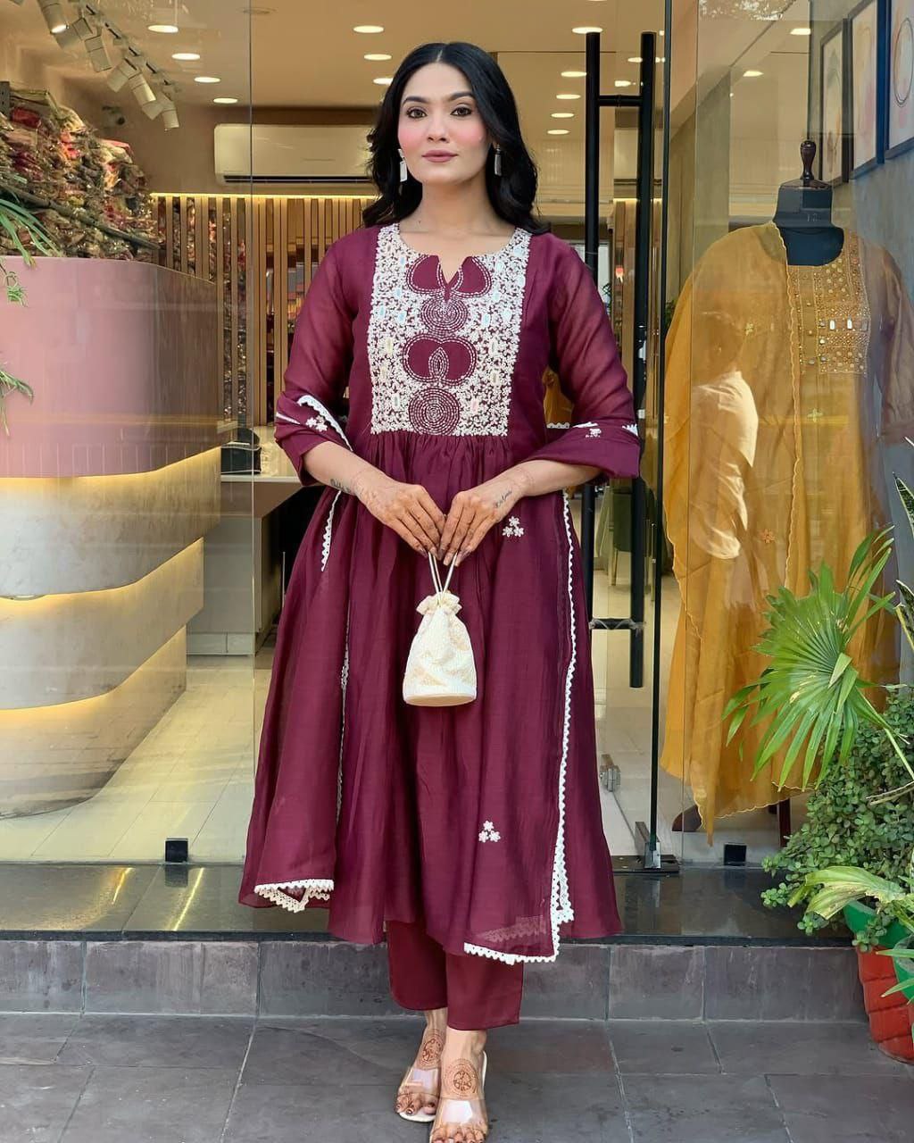 Premium purple red Anarkali kurta set Traditional & Ceremonial Clothing