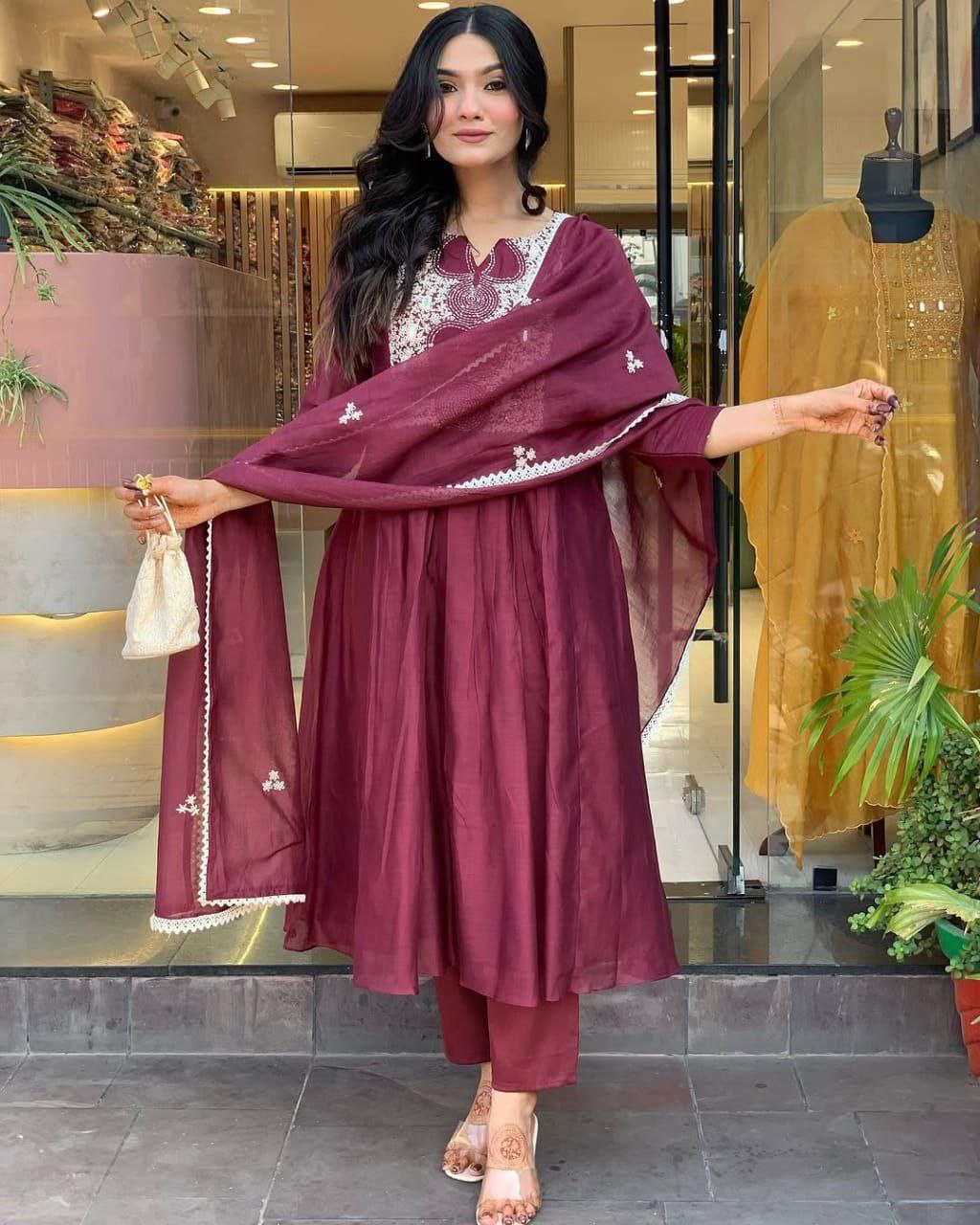 Premium purple red Anarkali kurta set Traditional & Ceremonial Clothing