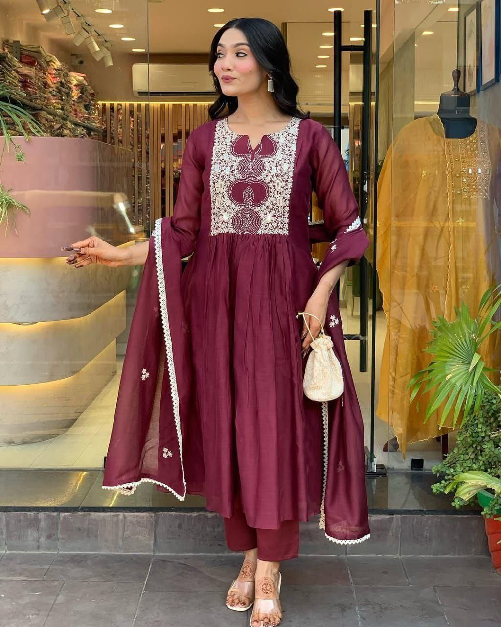 Premium purple red Anarkali kurta set Traditional & Ceremonial Clothing