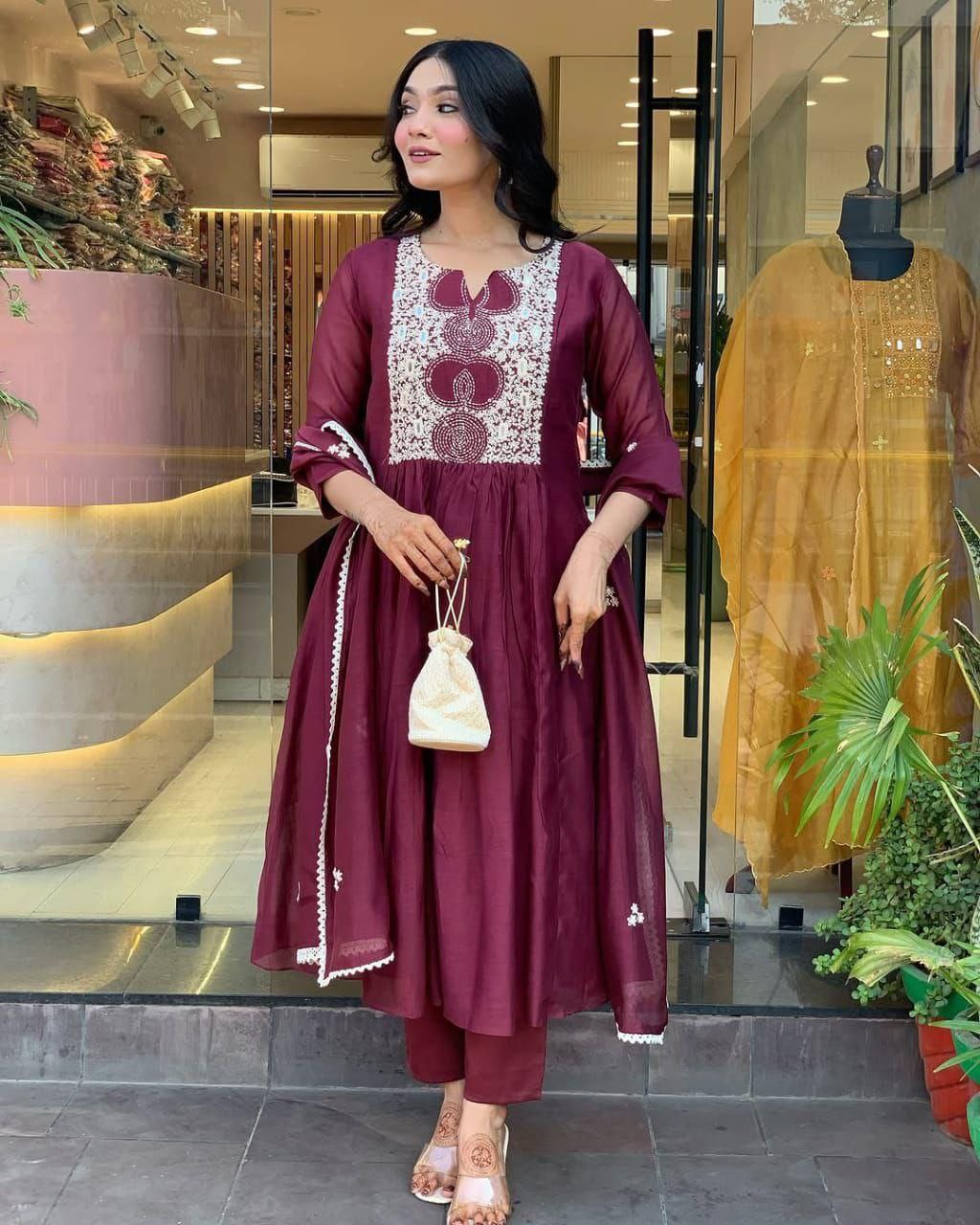 Premium purple red Anarkali kurta set Traditional & Ceremonial Clothing