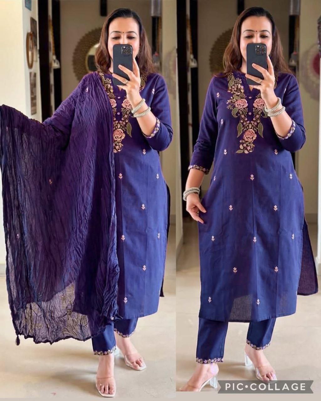 Premium purple floral Cotton kurta pant and dupatta  Traditional & Ceremonial Clothing