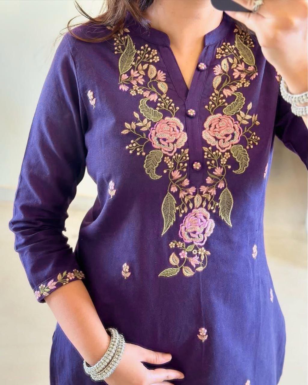Premium purple floral Cotton kurta pant and dupatta  Traditional & Ceremonial Clothing