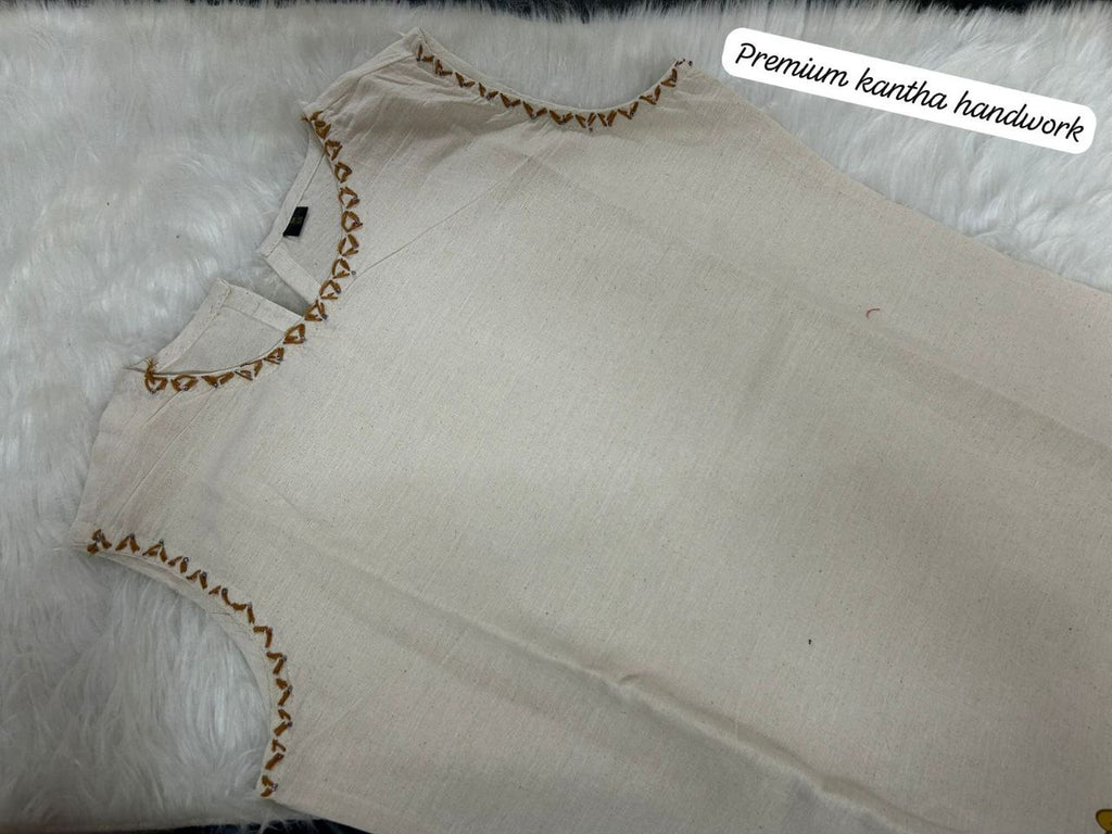 Premium white floral  beige Cotton kurta  Traditional & Ceremonial Clothing