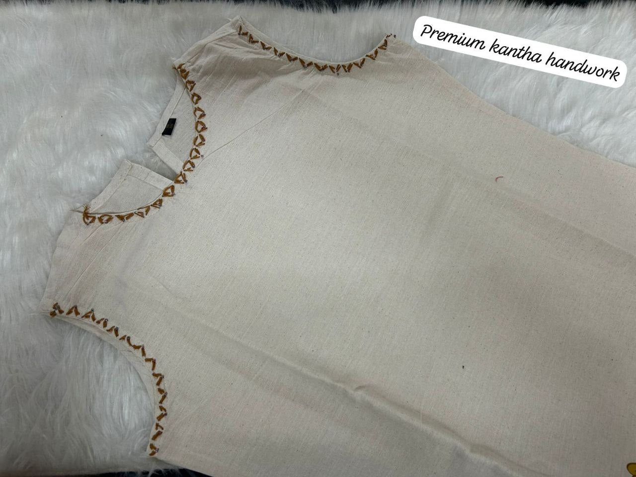 Premium white floral  beige Cotton kurta  Traditional & Ceremonial Clothing