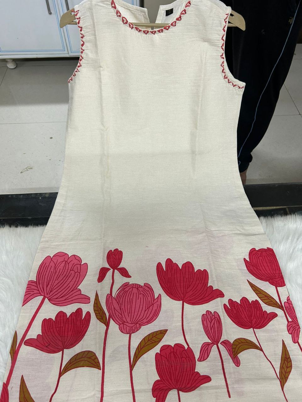 Premium white floral  beige Cotton kurta  Traditional & Ceremonial Clothing