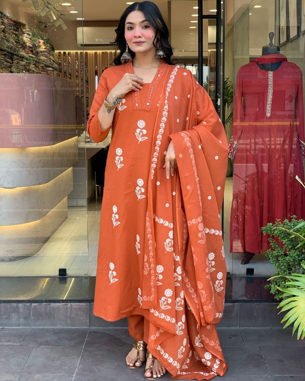 Premium floral Cotton kurti pant dupatta Traditional & Ceremonial Clothing