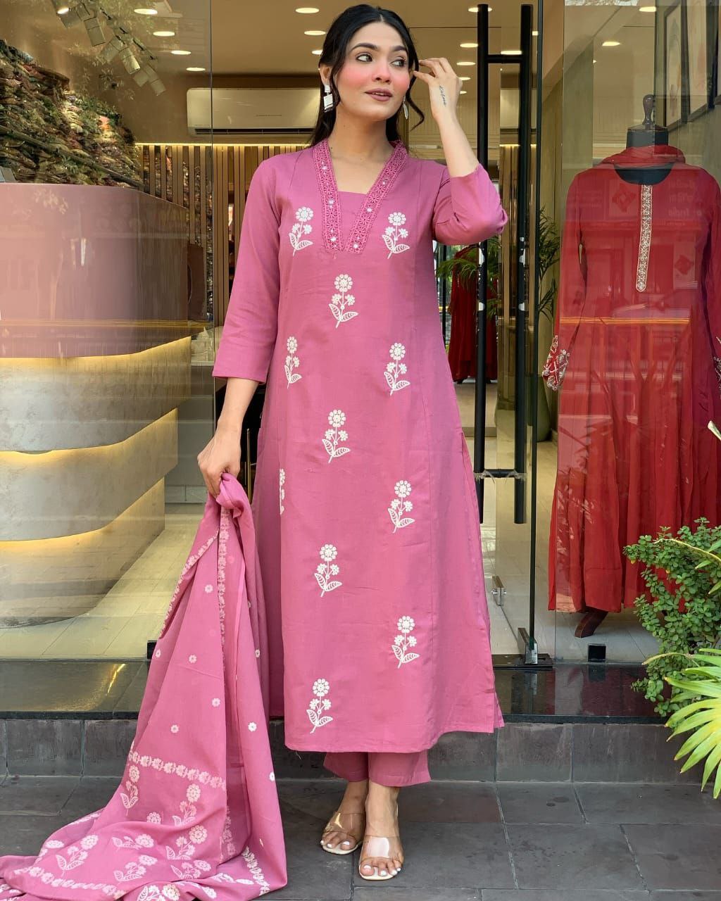 Premium floral Cotton kurti pant dupatta Traditional & Ceremonial Clothing