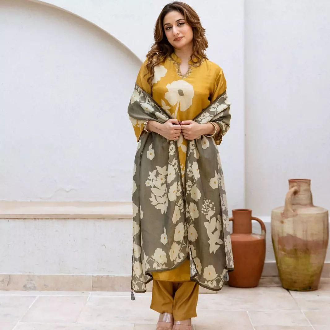 Premium brown floral Kurta set