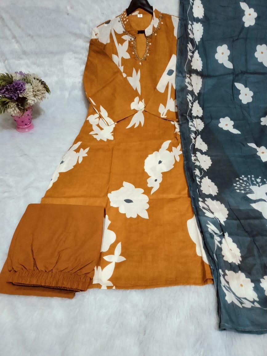 Premium brown floral Kurta set